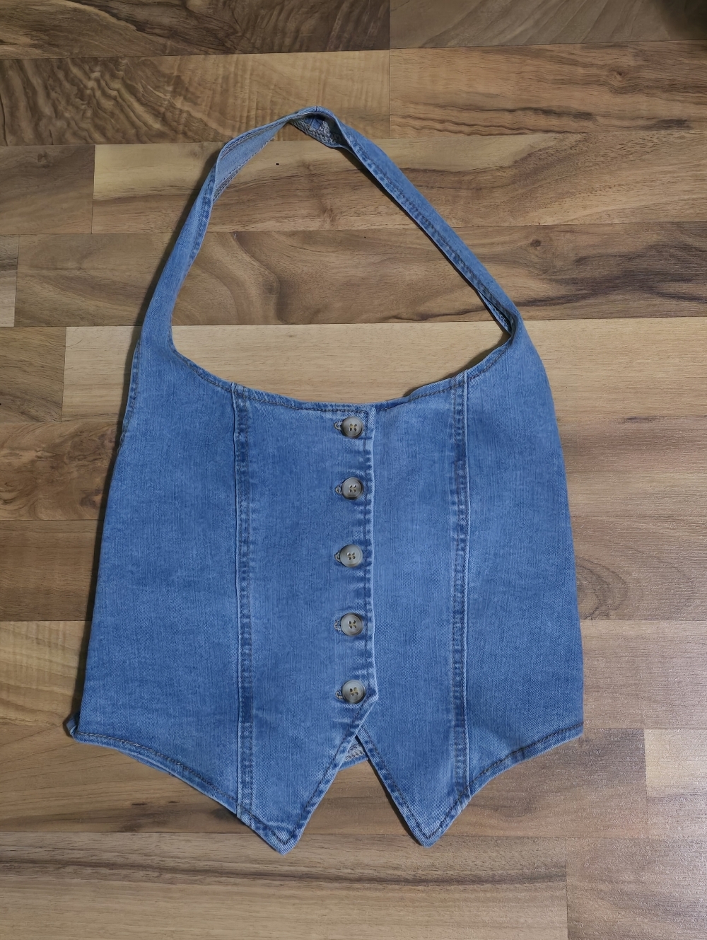 Verdusa Denim Button-Front Vest Top - Blue